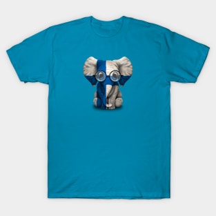 Baby Elephant with Glasses and Finnish Flag T-Shirt